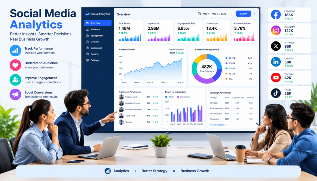 Social media analytics dashboard for business marketing