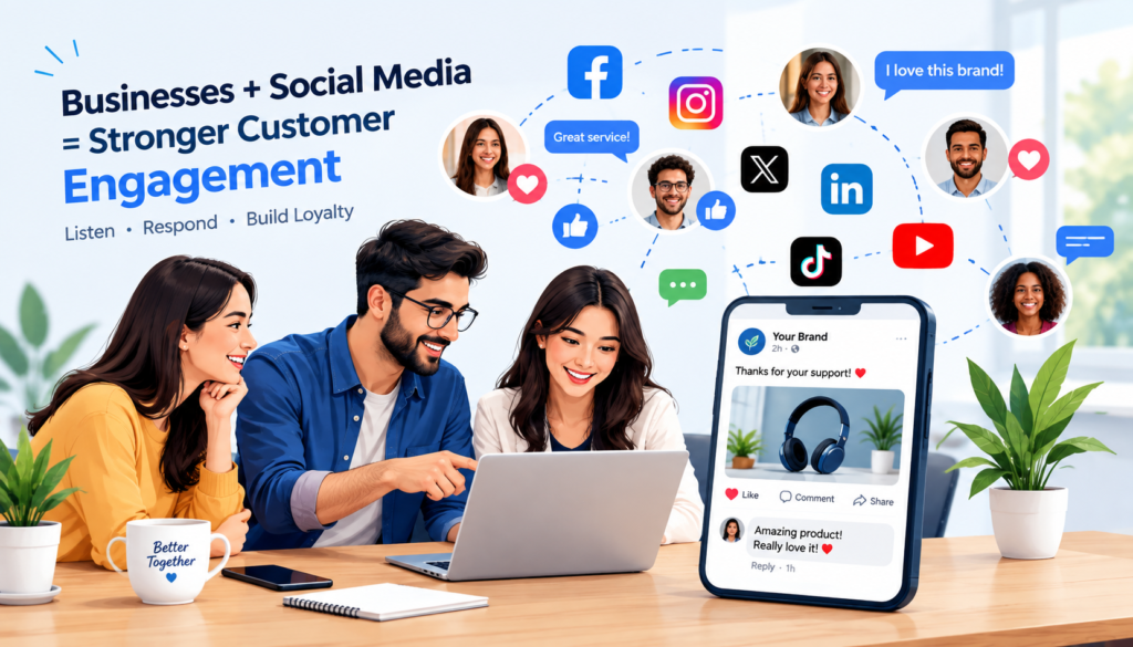 Businesses engaging with customers through social media