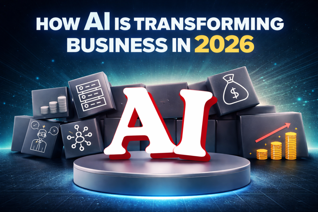 Artificial Intelligence transforming business in 2026 with growth chart, automation and data analytics concept